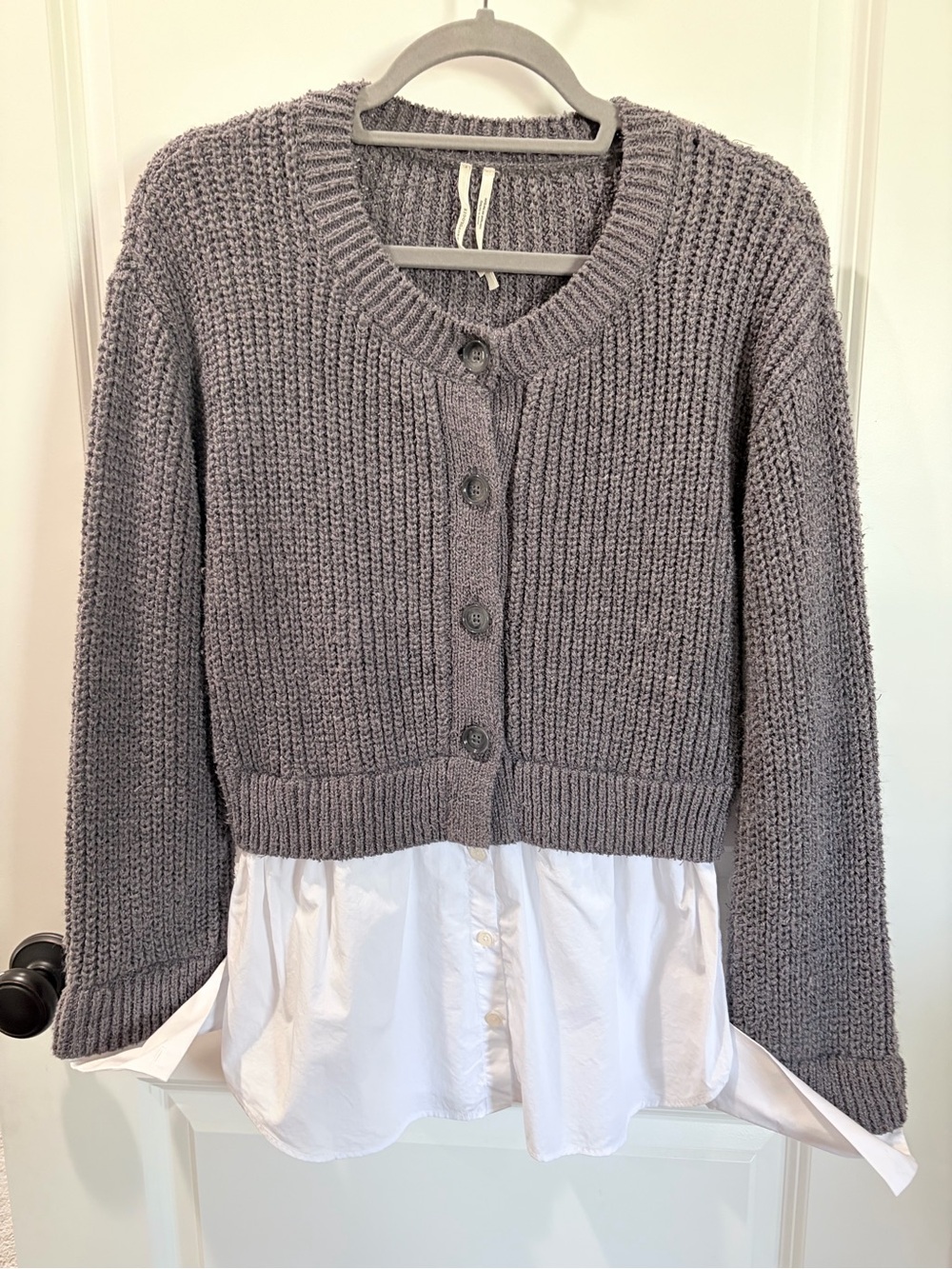 Anthropologie Gray Cropped Button-Front Cardigan Sweater
